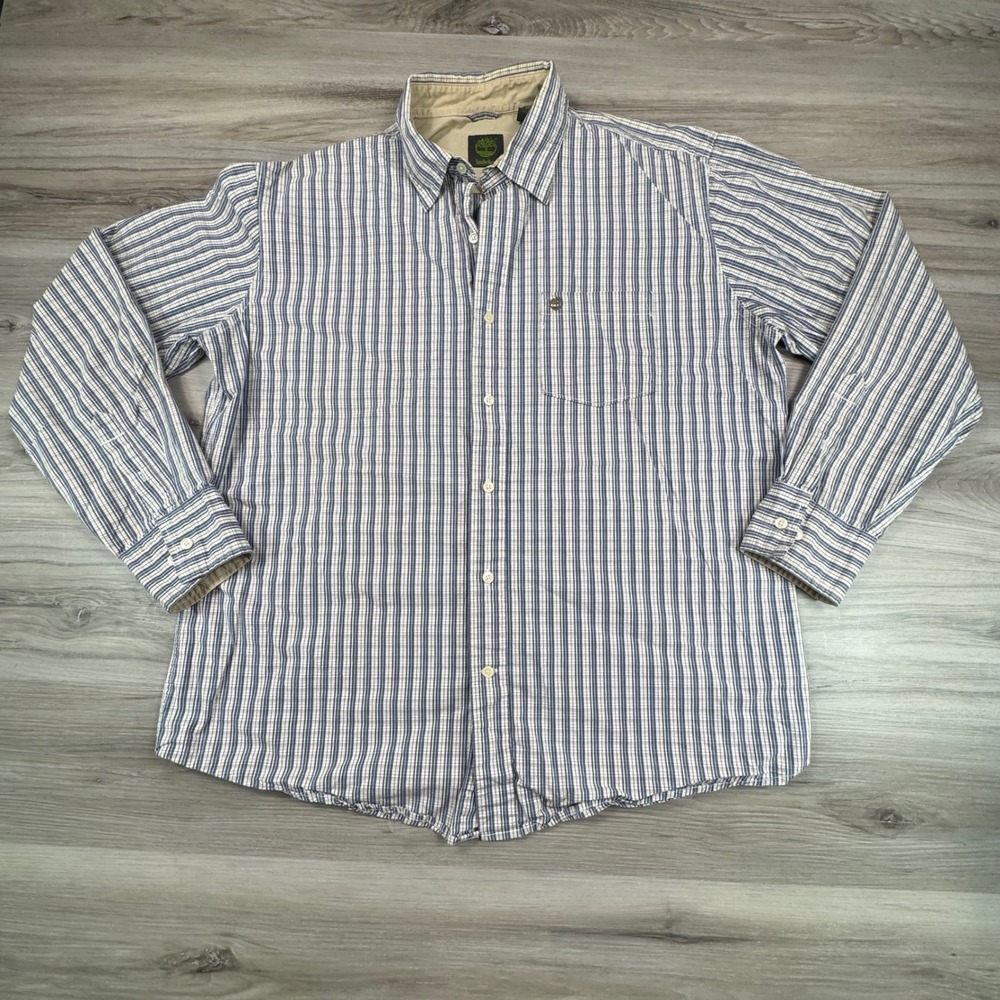 Timberland Mens Large‎ Blue Plaid Organic Cotton Blend Button Down Shirt 26-1081